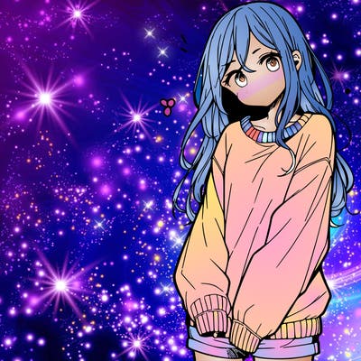 manga teen girl  in a sweater and baggy pants