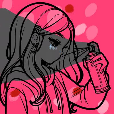 a realistic girl spray painting