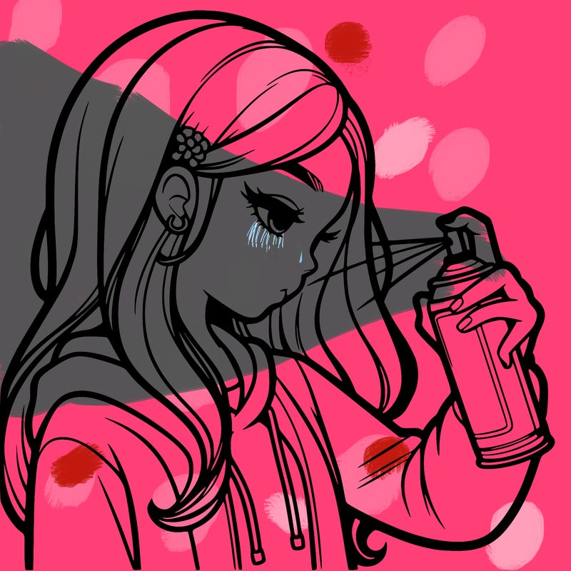 a realistic girl spray painting