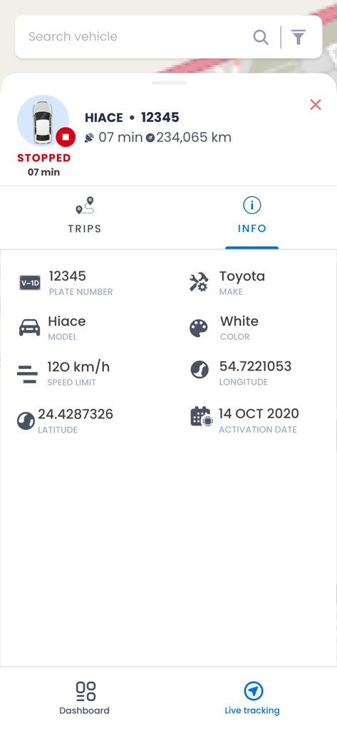 FAMS Mobile - Fleet Management - Detailed vehicle information and status in the FAMS fleet management app
