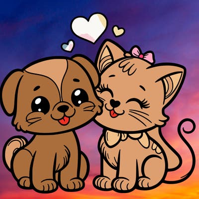 cat with a dog and in love