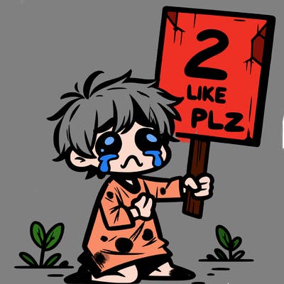 small poor toddler crying with sign that says 2 like plz