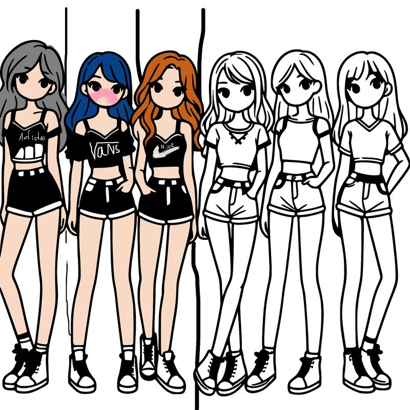 a group of girls wearing crop tops and shorts