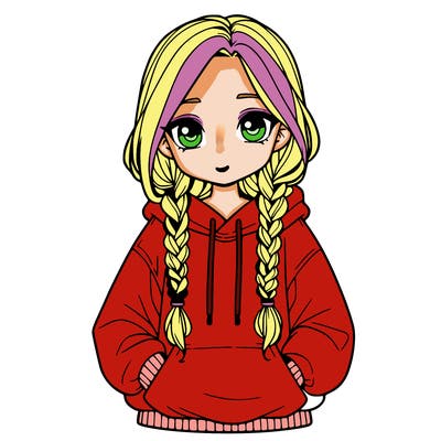 a realistic girl with a oversized hoodie and she has braids