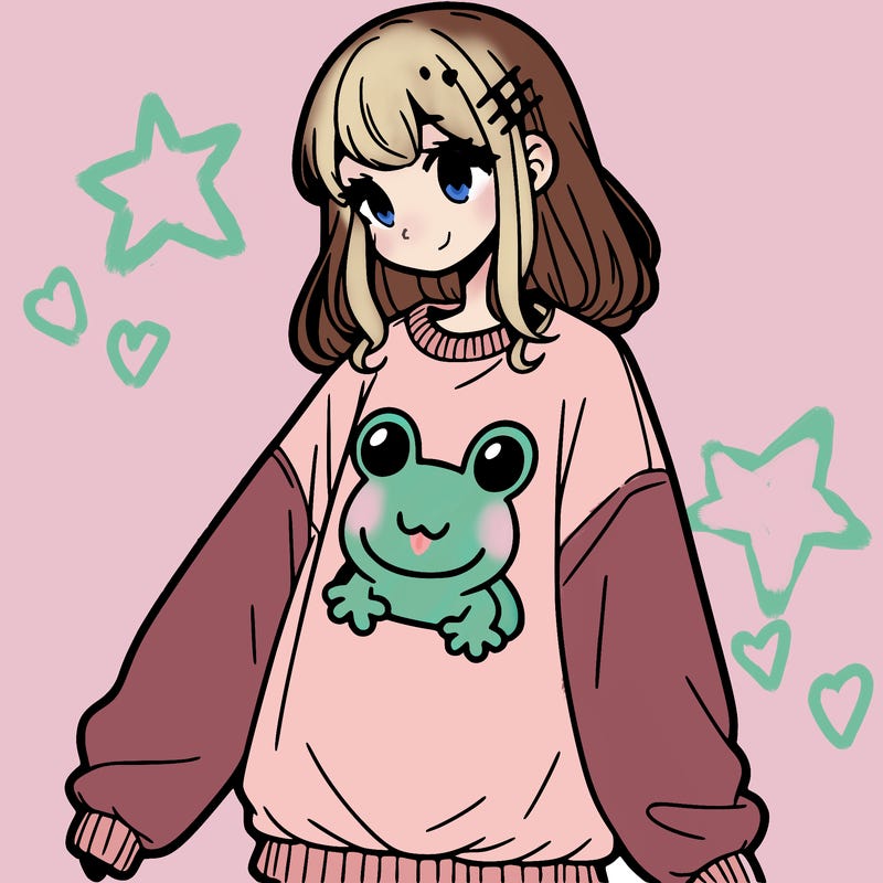 girl wearing frogging sweatshirt