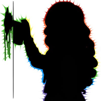 realistic girl with mask spray painting a wall