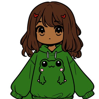 girl wearing frogging sweatshirt