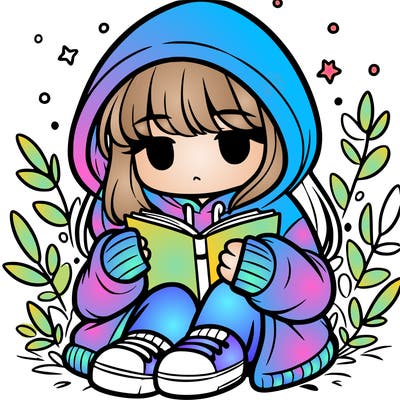girl in oversized hoodie reading a book
