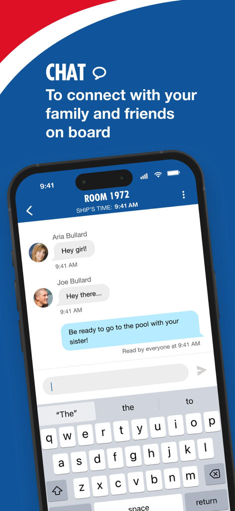 Carnival HUB - Función de chat de la aplicación Carnival HUB para conectar con familiares y amigos a bordo