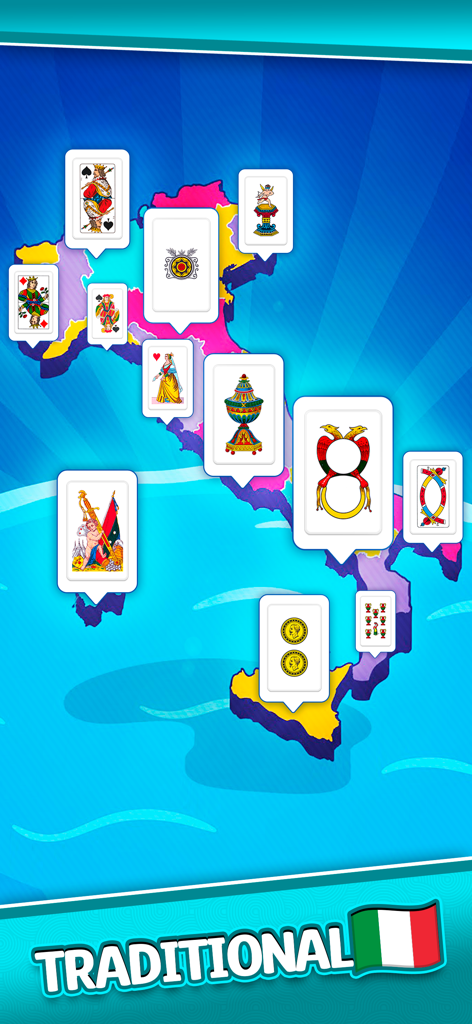 Tressette Più - Card Games - Map of Italy displaying various traditional regional playing card decks