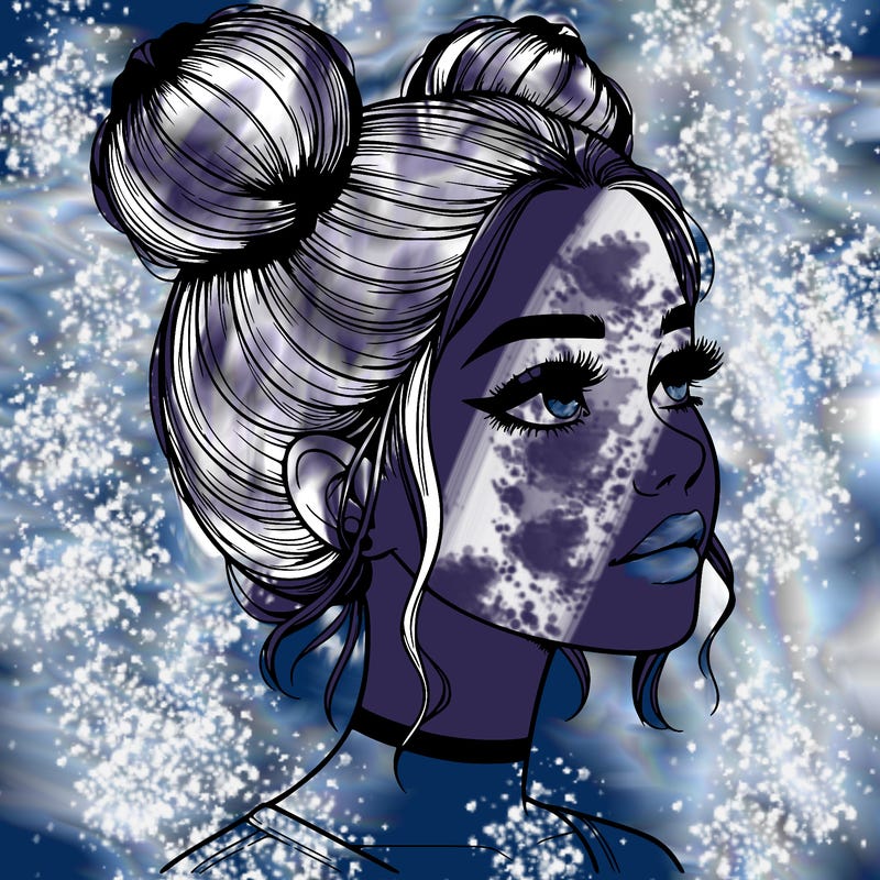 realistic girl with buns on the top of her head