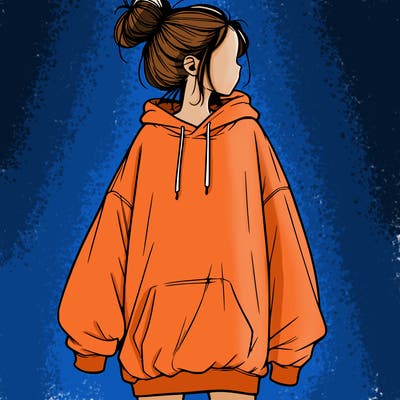 realistic girl with a oversized sweatshirt on and a bun