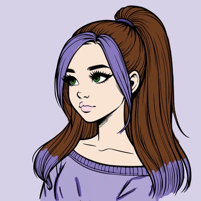 realistic girl with a high ponytail