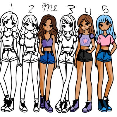 a group of girls wearing crop tops and shorts