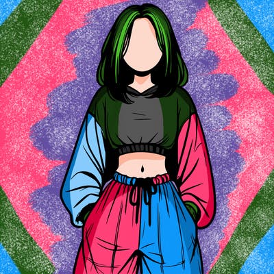 realistic girl faceless with baggy pants and a crop top