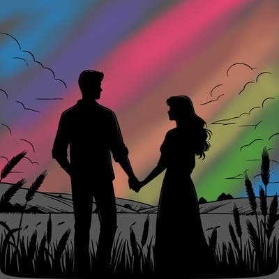 silhouette of man and woman in field realistic