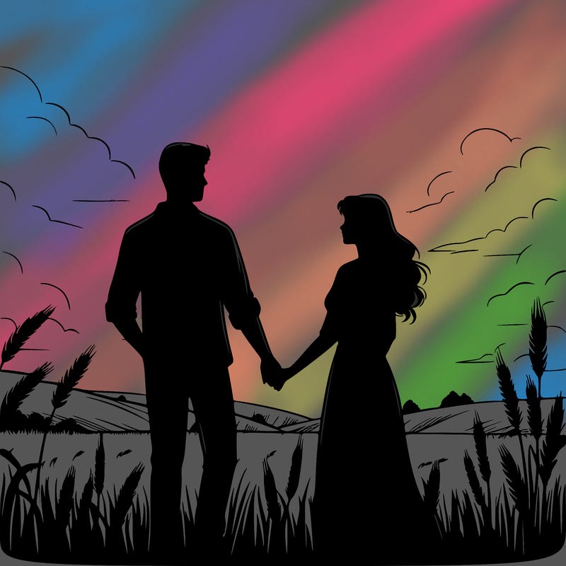 silhouette of man and woman in field realistic