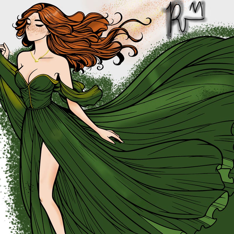 realistic woman in dress flowing the the wind