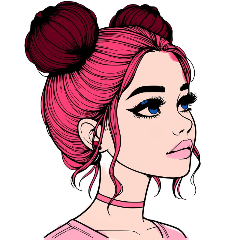 realistic girl with buns on the top of her head