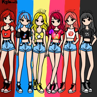 a group of girls wearing crop tops and shorts