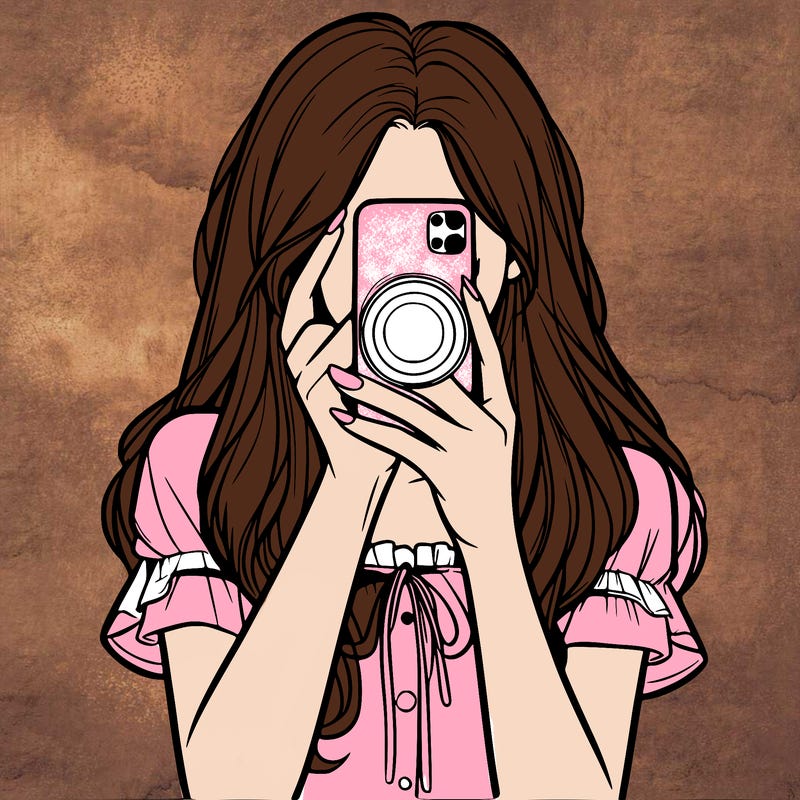 a realistic girl holding her phone taking pictures