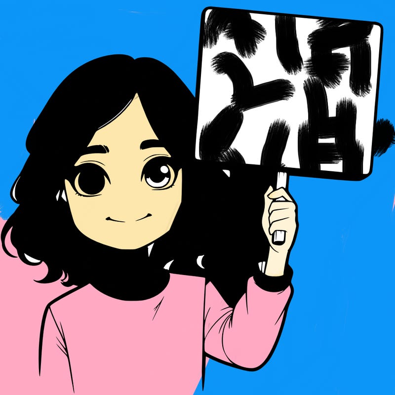 realistic girl holding up a sign