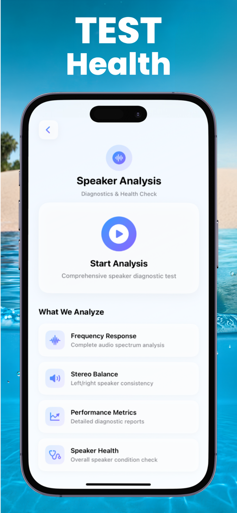 Water Eject Pro - Water Eject Pro app speaker health analysis and diagnostic test screen