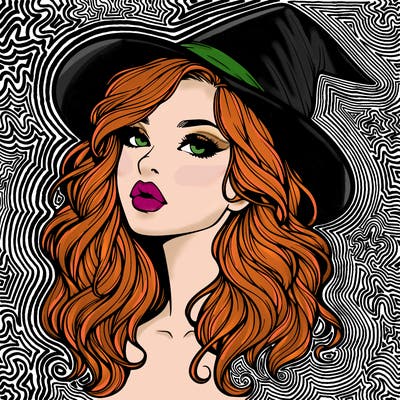 realistic witch girl with wavy hair and lips