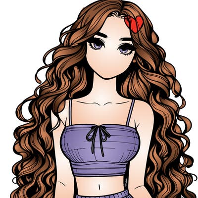realistic girl with long curly hair and a crop top