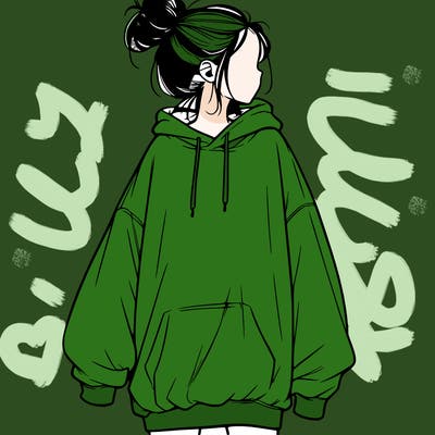 realistic girl with a oversized sweatshirt on and a bun