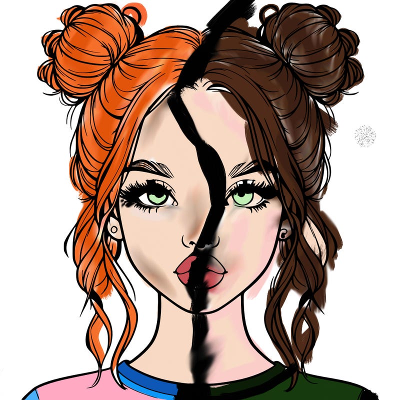 realistic girl with two buns in hair and lips