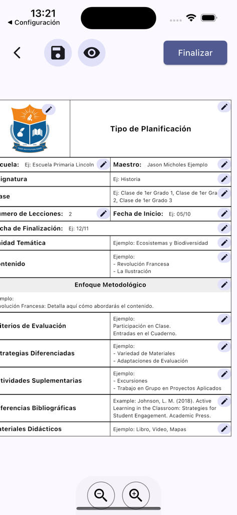 Lesson Plan Maker - Detailed digital lesson plan template in the Lesson Plan Maker app with fields for subject and objectives