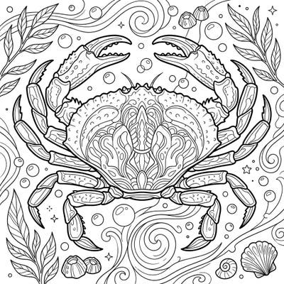 Unleash your creativity with this stunning Dungeness Crab coloring page designed for adults. Its intricate details and ocean-themed background offer a captivating challenge and a soothing escape.