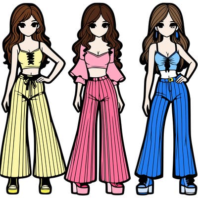 girls with flare pants and crop tops realistic