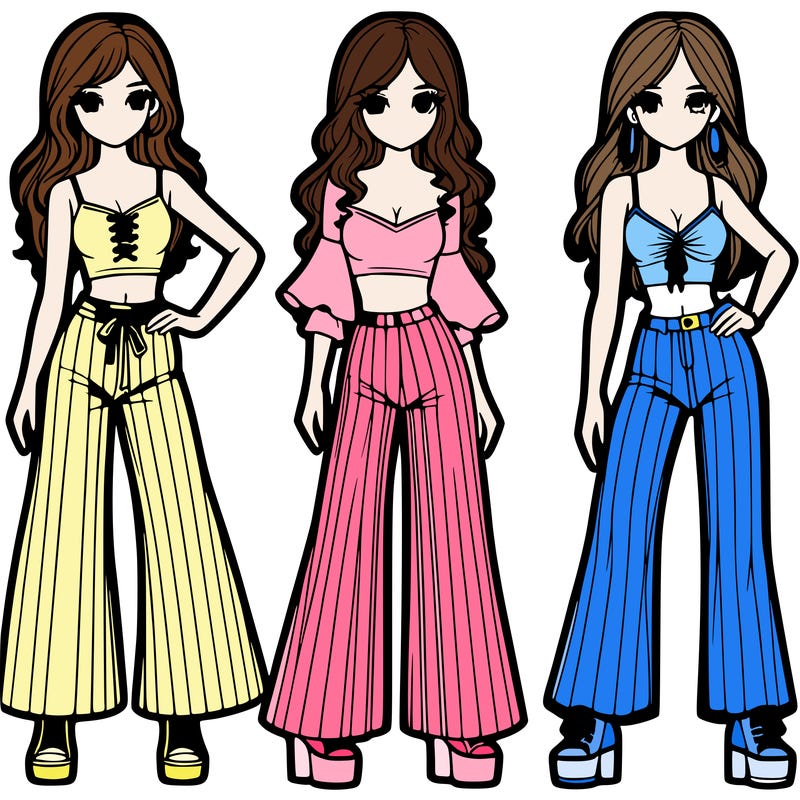 girls with flare pants and crop tops realistic