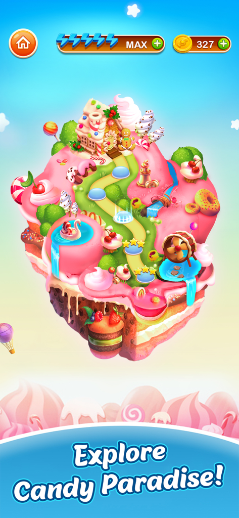 Candy Charming-Match 3 Game - Un colorido mapa de una isla paraíso de caramelos del juego Candy Charming Match 3