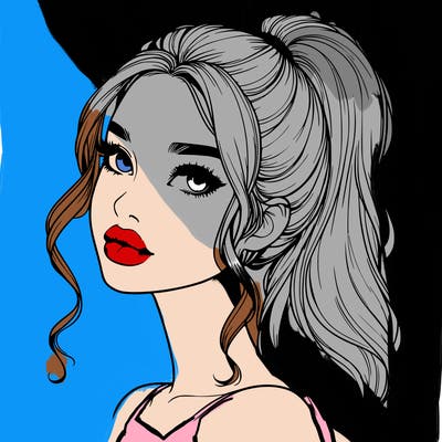 realistic girl with a ponytail on her hair and lips