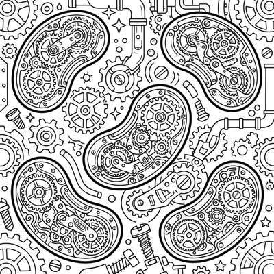 Uncover a world where sweet meets steam with this incredibly detailed Steampunk Jelly Beans coloring page. It's a unique artistic journey, inviting you to bring vibrant life to playful candies transformed by intricate Victorian-era machinery and gears.