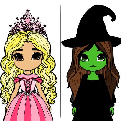 two realistic girls one princess one witch
