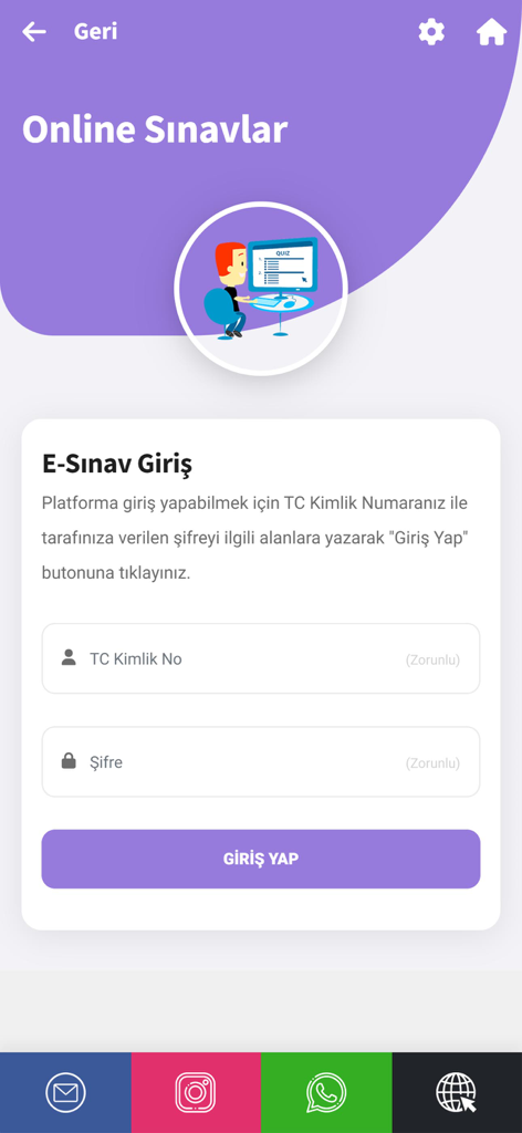 Yollar Sürücü Kursu - Login screen for the Yollar Surucu Kursu driving school e-exam portal featuring ID and password fields