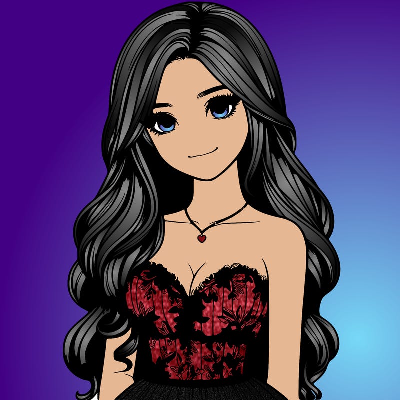 realistic girl with long hair and pretty prom dress