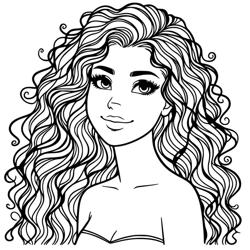woman with curly  long hair realistic