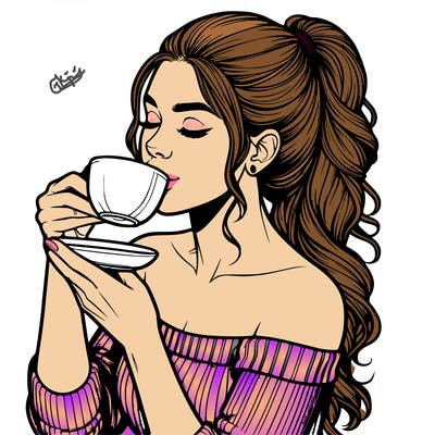 realistic woman drinking tea
