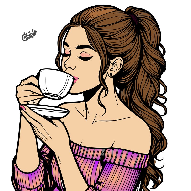 realistic woman drinking tea