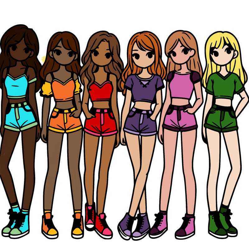 a group of girls wearing crop tops and shorts