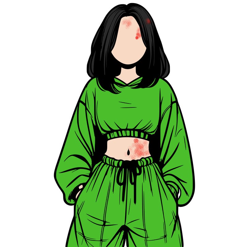 realistic girl faceless with baggy pants and a crop top