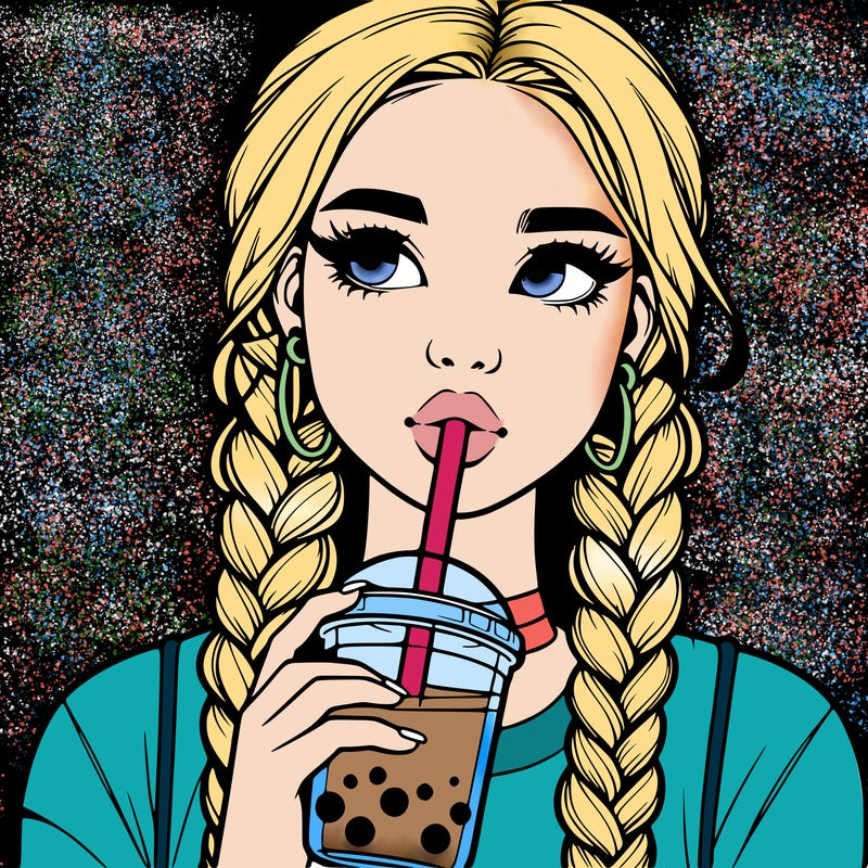 realistic girl with braided hair drinking boba
