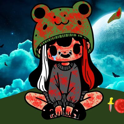 a girl wearing a frog hat and some frog socks