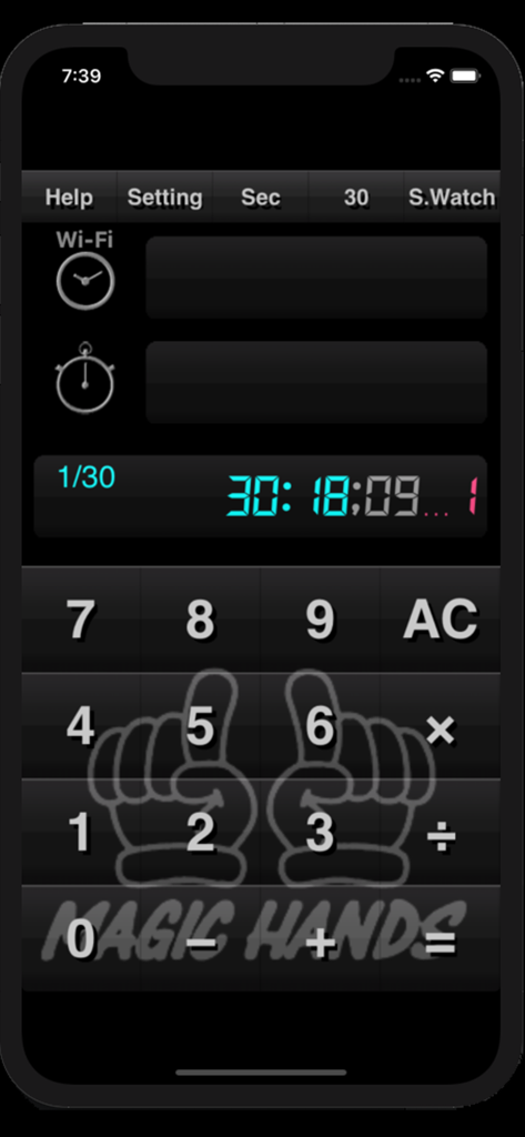 Time cal - Time cal app interface showing a timecode calculator with a dark theme and large numeric keypad