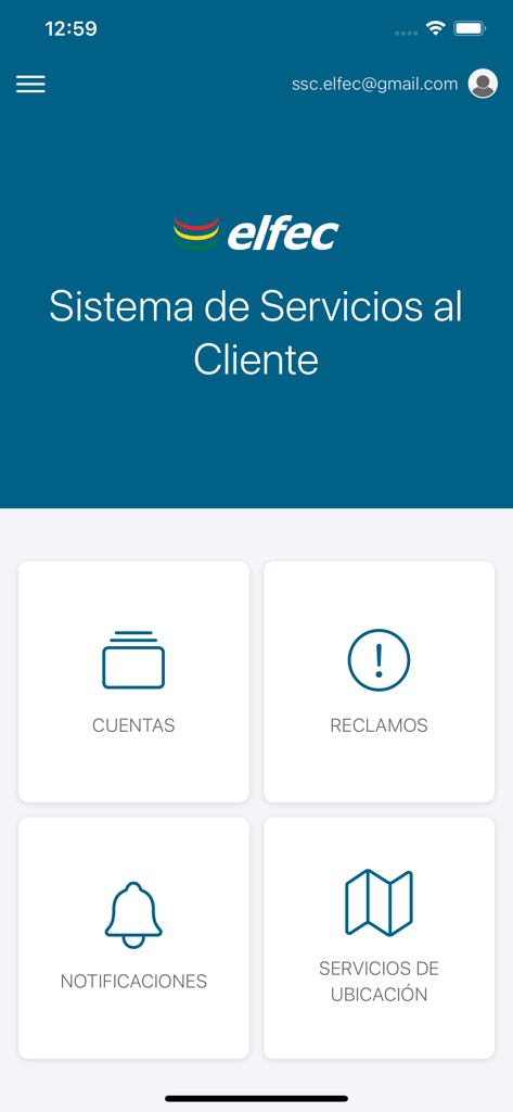 Elfec Móvil - Elfec Movil app home screen displaying customer service options